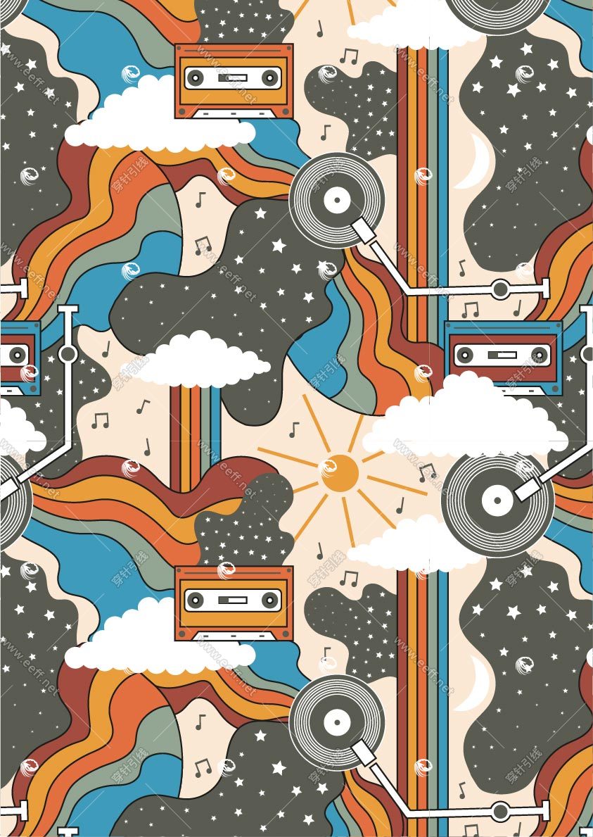 Retro_Kids_Music_Print_Clouds_Tape_70s-1